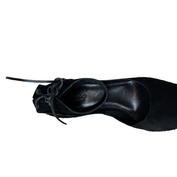 Gucci Women Stiletto Heel Black Suede Ankle Strap Pointed Toe 8B Made in Italy - Picture 7 of 8